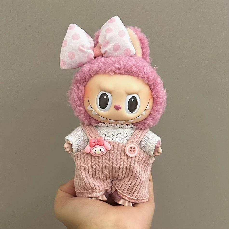 Labubu Autumn Jumpsuit Set – Cartoon Pants & Hat for Plush Dolls (Clothes Only)