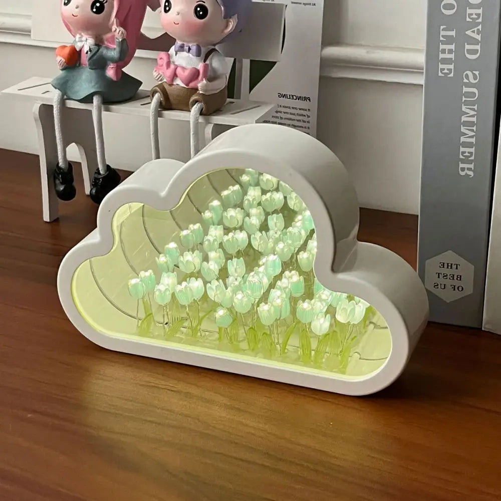 🪞✨ Tulip Cloud Mirror Night Lamp – 4-in-1 DIY Gift for Girls & Women 🎁🌷