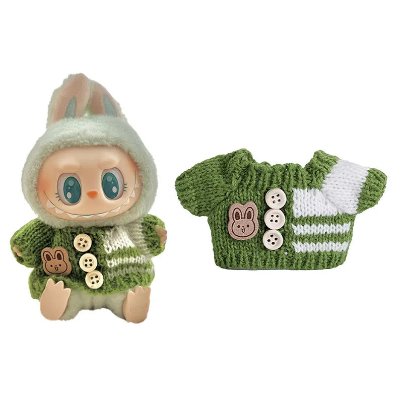 1Set Doll Clothes for 17cm Labubu Cotton Dolls – Sweater, Hat & Scarf Accessories