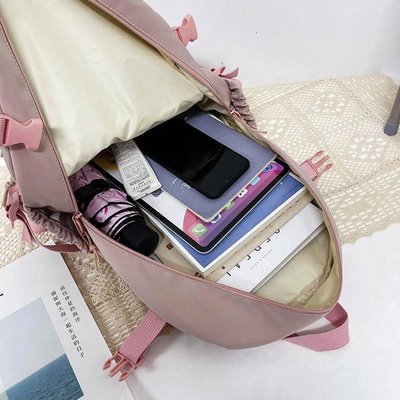 Cute Women’s Backpack – Waterproof Multi-Pocket Nylon Kawaii School Bag for Students & Girls