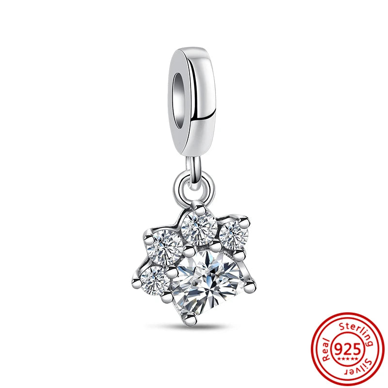 ✨ 925 Silver Sparkling Charms – ❄️ Snowflake, 🌿 Herbarium, 😇 Angel Wings & ❤️ Heart | Pandora-Style Bracelet Compatible