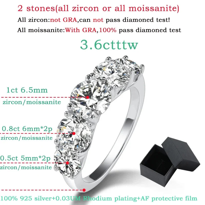Moissanite Wedding Band – 5-Stone S925 Sterling Silver Ring for Women