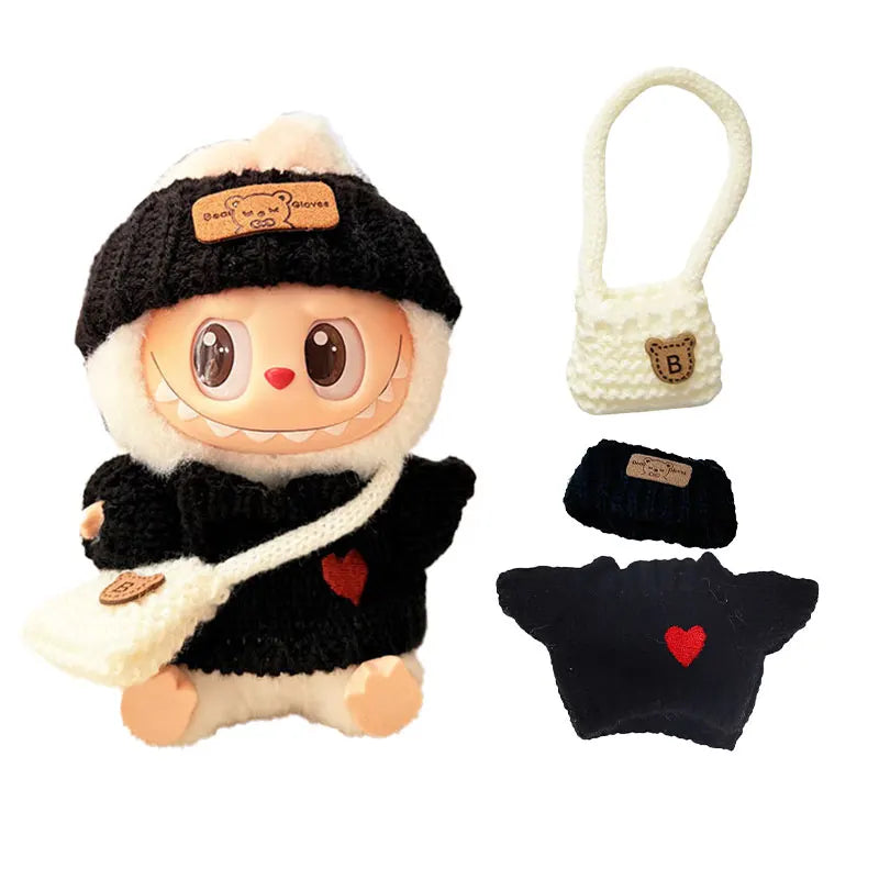 1Set Doll Clothes for 17cm Labubu Cotton Dolls – Sweater, Hat & Scarf Accessories