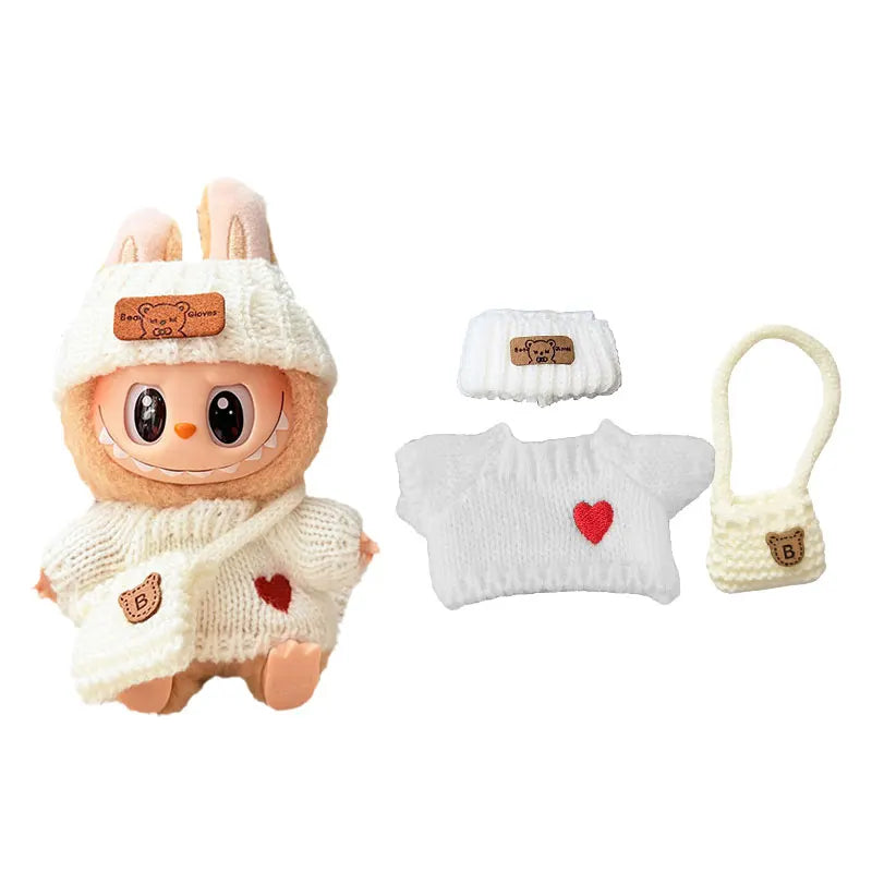 1Set Doll Clothes for 17cm Labubu Cotton Dolls – Sweater, Hat & Scarf Accessories