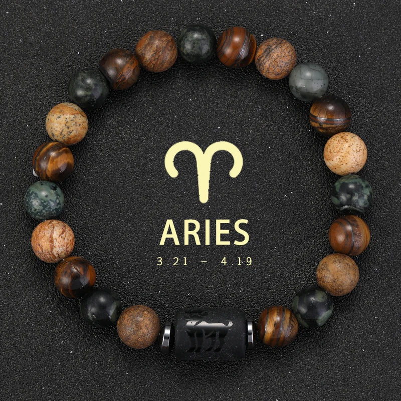 ✨ 12 Zodiac Natural Stone Bracelet – Cancer, Virgo, Leo, Libra – Unisex Couple & Friendship Jewelry Gift