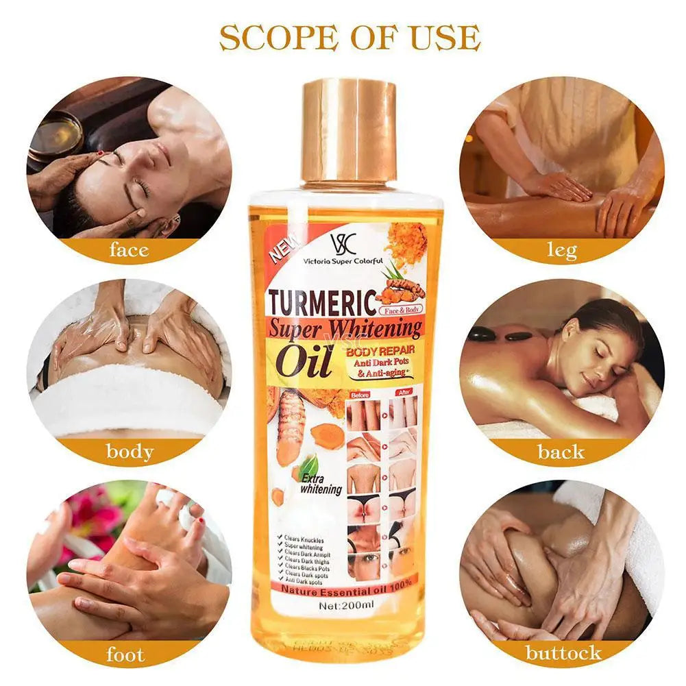 🌿 Turmeric Essential Oil – 200ml Soothing Skin Oil for Face, Neck, Hands & Feet Massage