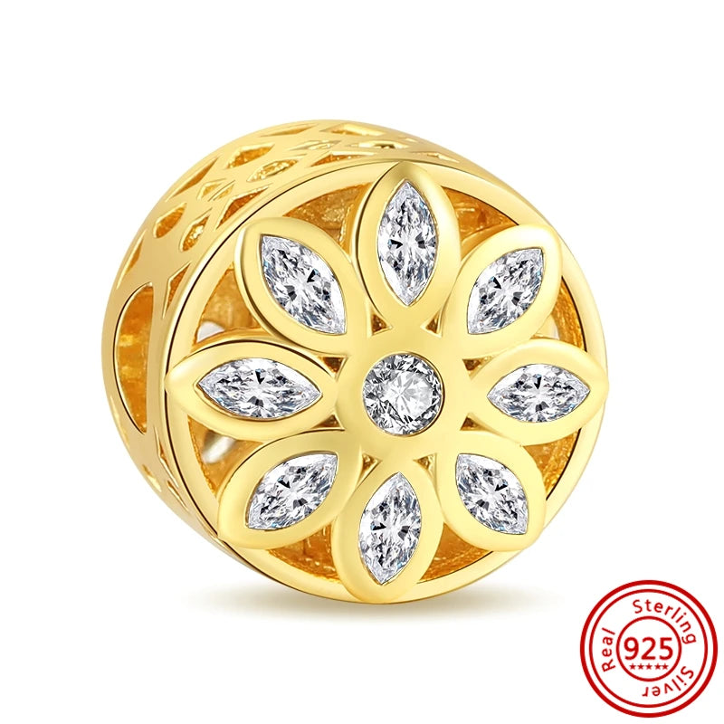 ✨ 925 Silver Gold-Plated Charms – ✨ Sparkling Dangle Beads | Pandora-Style Bracelet Compatible