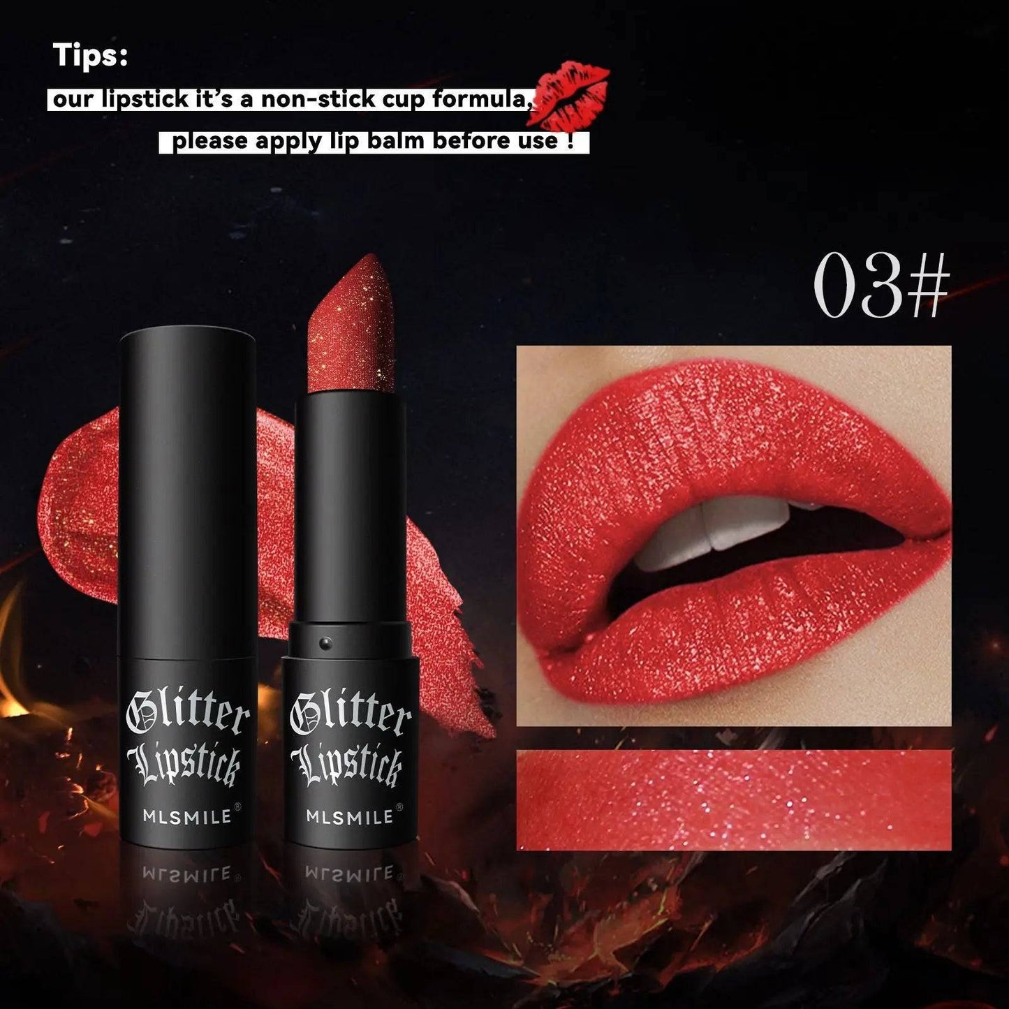 💎 7 Colors Glitter Lipstick – Waterproof Long-Lasting Diamond Pearlescent Metallic Lipstick