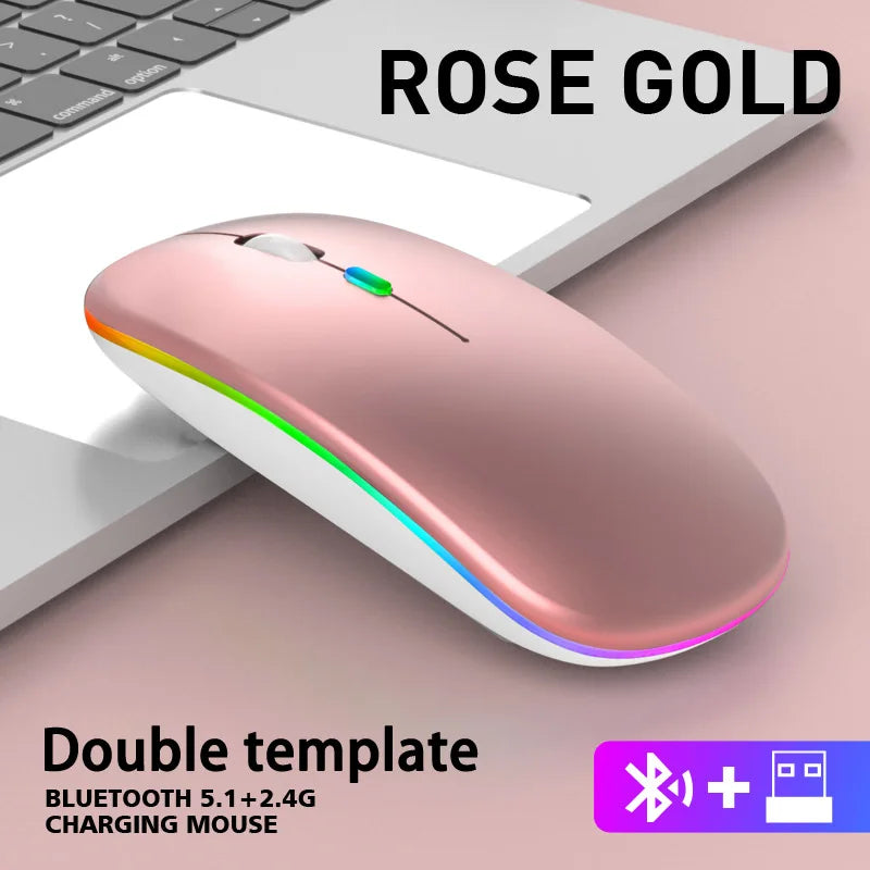 🔥 Wireless Bluetooth & 2.4GHz Dual Mode Rechargeable RGB Mouse – Silent & Ergonomic