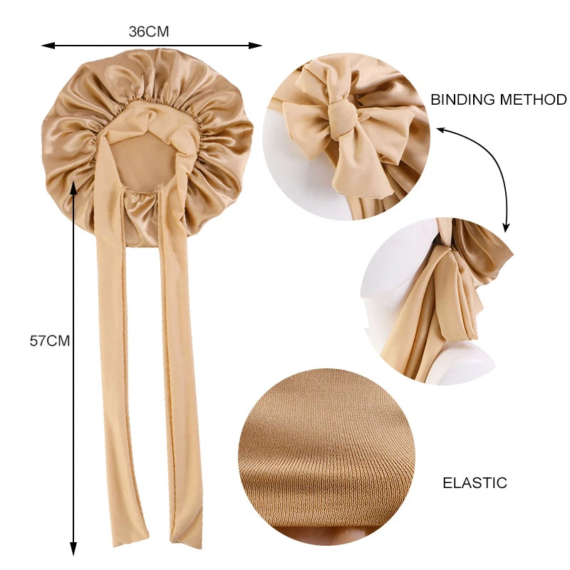 Adjustable Satin Sleeping Bonnet for Women – Solid Color Night Cap with Stretchy Tie Band & Elastic Fit