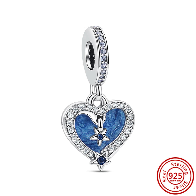 ✨ 925 Sterling Silver Ocean Charms – 🌙 Moon, ⭐ Star, ☀️ Sun & 💧 Blue Beads | Pandora-Style Bracelet Compatible