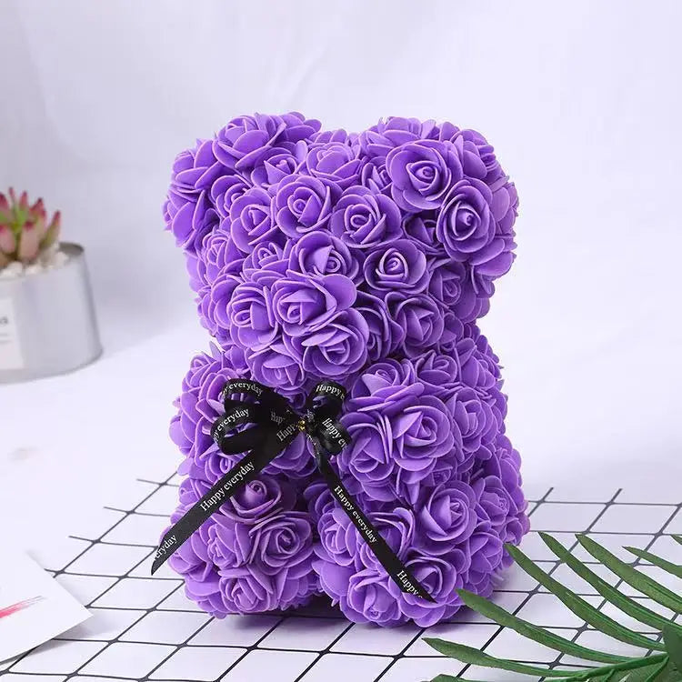 🌹 25 cm-es műrózsa virágmackó – romantikus Valentin-napi és évfordulós ajándék 🧸❤️