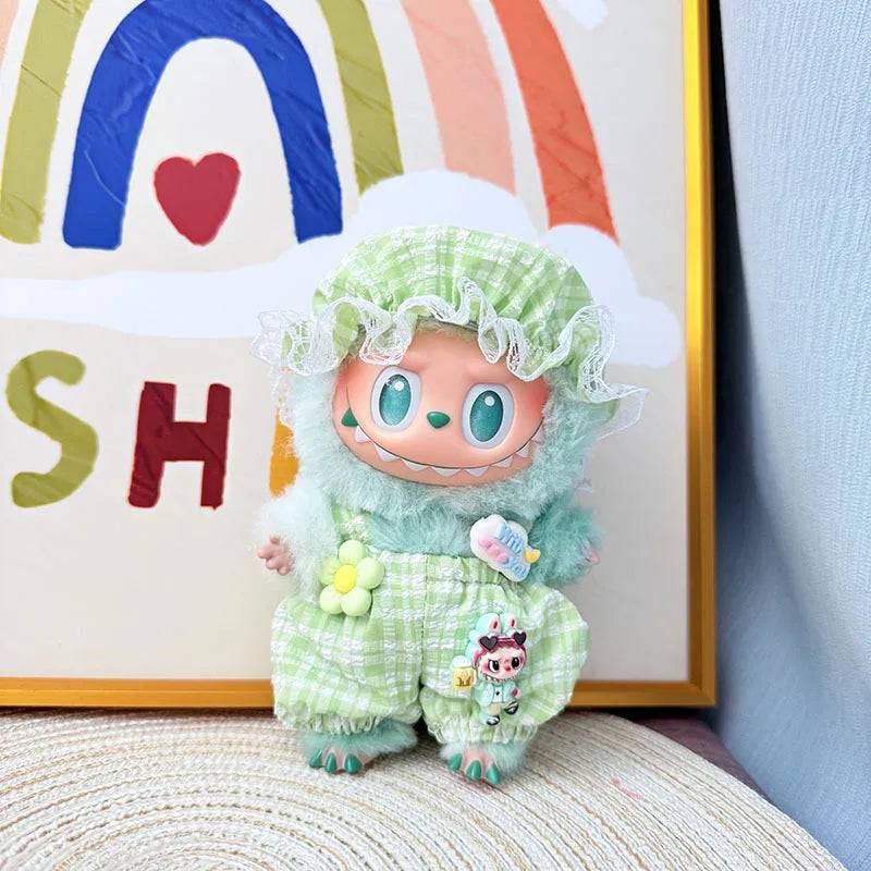 Labubu Summer Pajamas Set – 15/17cm V1 V2 V3 Doll Clothes with Hat