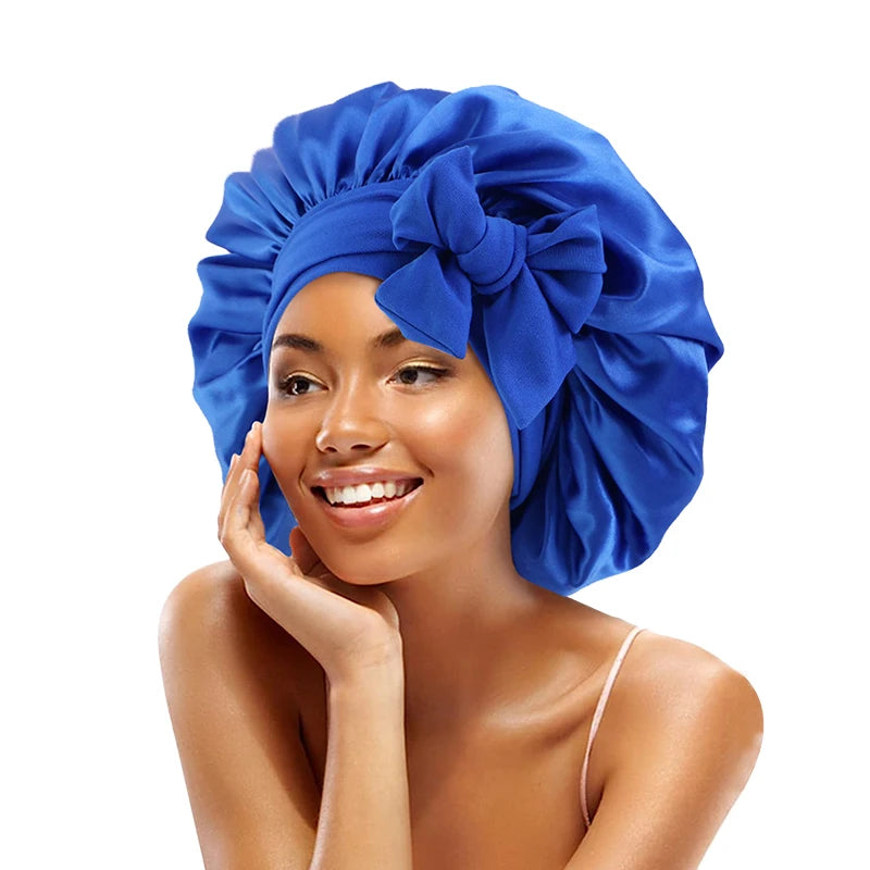 Adjustable Satin Sleeping Bonnet for Women – Solid Color Night Cap with Stretchy Tie Band & Elastic Fit