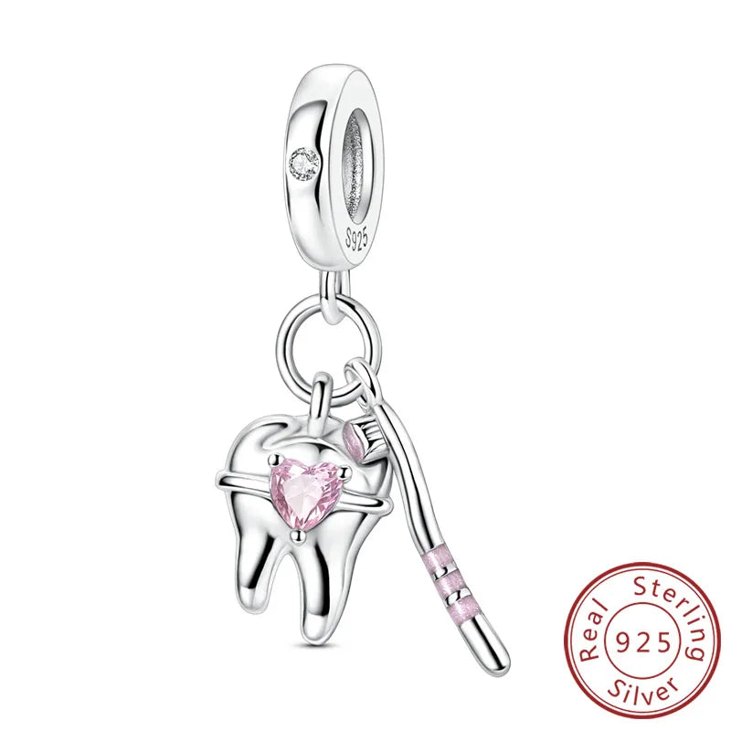 ✨ 925 Silver Cute Charms – 🐾 Cat Paw, 🎀 Bow, 🍎 Apple & ❤️ Heart | Pandora-Style Bracelet Compatible