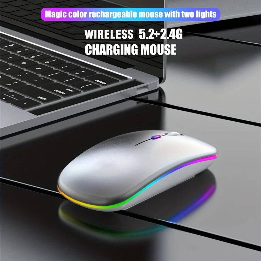 🔥 Wireless Bluetooth & 2.4GHz Dual Mode Rechargeable RGB Mouse – Silent & Ergonomic