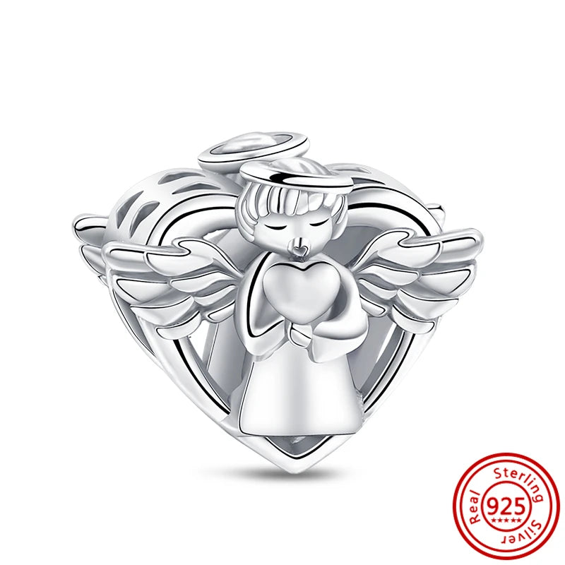 ✨ 925 Silver Sparkling Charms – ❄️ Snowflake, 🌿 Herbarium, 😇 Angel Wings & ❤️ Heart | Pandora-Style Bracelet Compatible