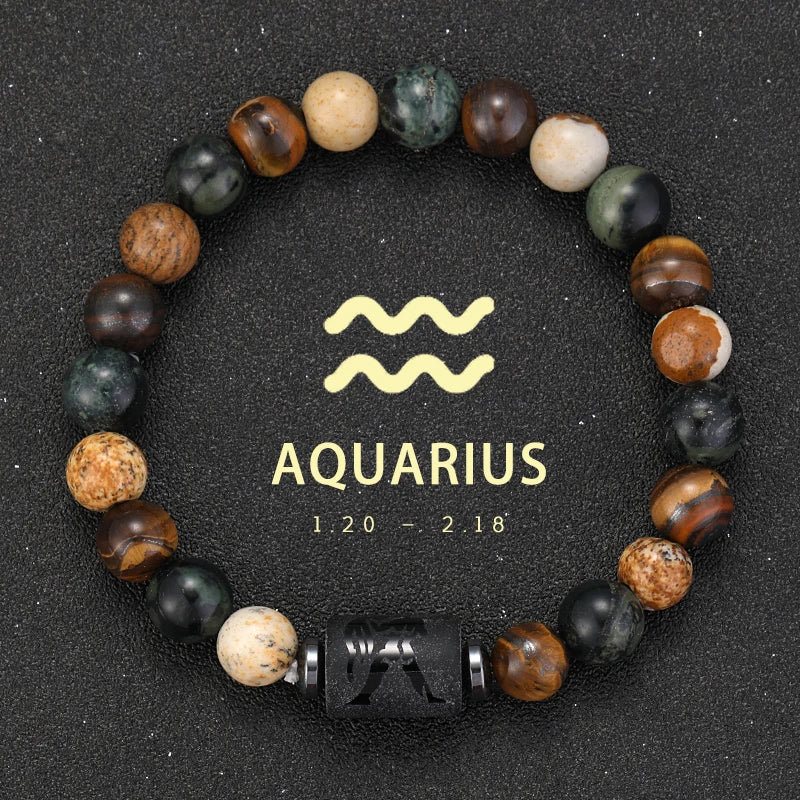 ✨ 12 Zodiac Natural Stone Bracelet – Cancer, Virgo, Leo, Libra – Unisex Couple & Friendship Jewelry Gift