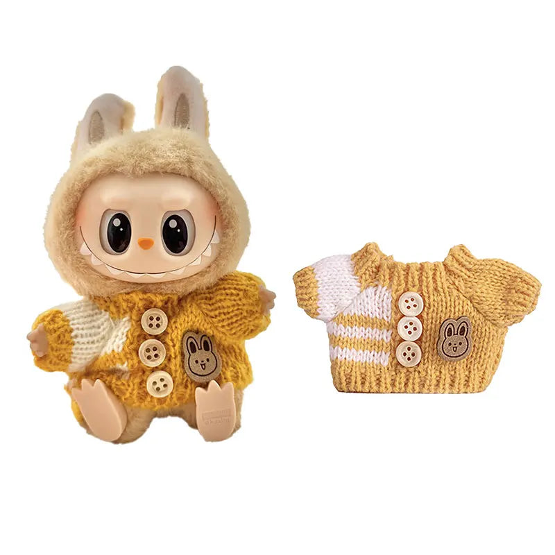 1Set Doll Clothes for 17cm Labubu Cotton Dolls – Sweater, Hat & Scarf Accessories