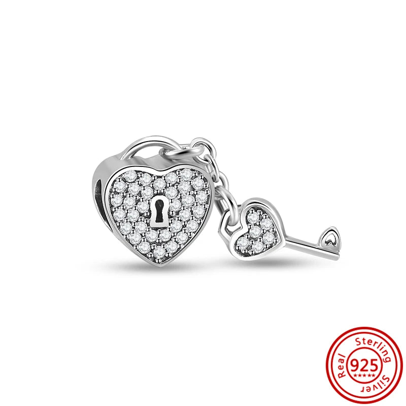 ✨ 925 Silver Sparkling Charms – ❄️ Snowflake, 🌿 Herbarium, 😇 Angel Wings & ❤️ Heart | Pandora-Style Bracelet Compatible