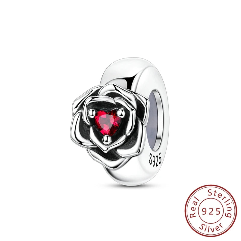 ✨ 925 Silver Cute Charms – 🐾 Cat Paw, 🎀 Bow, 🍎 Apple & ❤️ Heart | Pandora-Style Bracelet Compatible