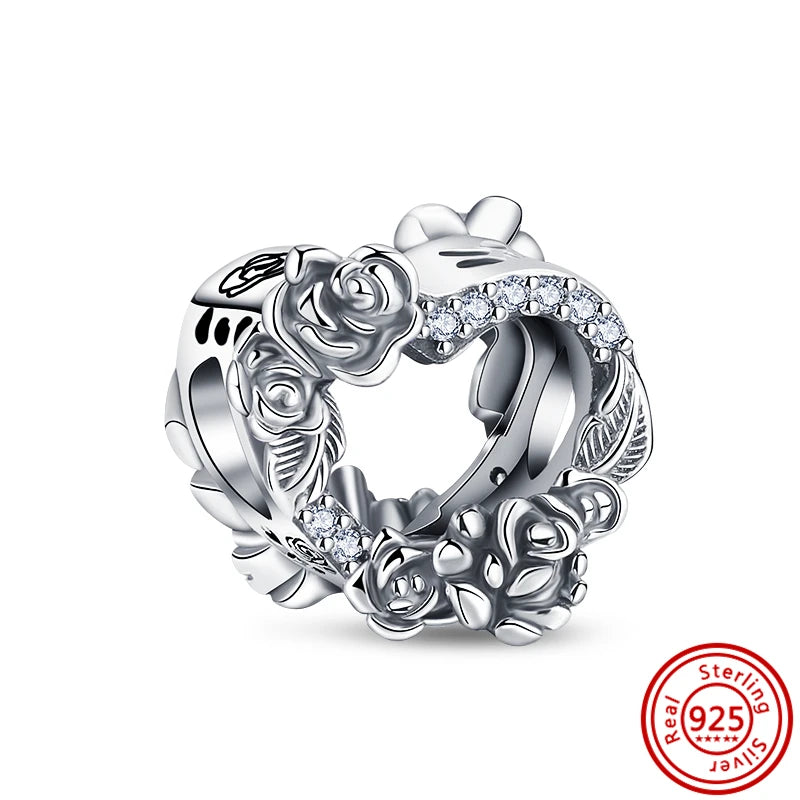 ✨ 925 Silver Sparkling Charms – ❄️ Snowflake, 🌿 Herbarium, 😇 Angel Wings & ❤️ Heart | Pandora-Style Bracelet Compatible