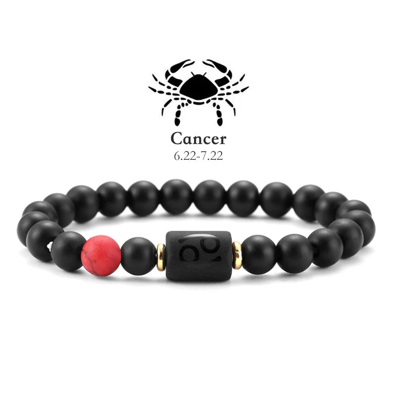✨ 12 Zodiac Natural Stone Bracelet – Cancer, Virgo, Leo, Libra – Unisex Couple & Friendship Jewelry Gift