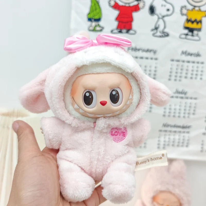 Labubu 17cm Cute Hairy Rabbit Onesie – Mini Doll Bodysuit Outfit Set