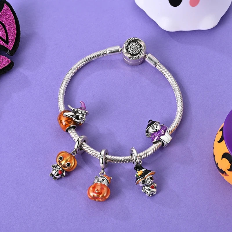 ✨ 925 Sterling Silver Halloween Charms – Witch, Pumpkin & Poison Elements | Pandora-Style Bracelet Compatible
