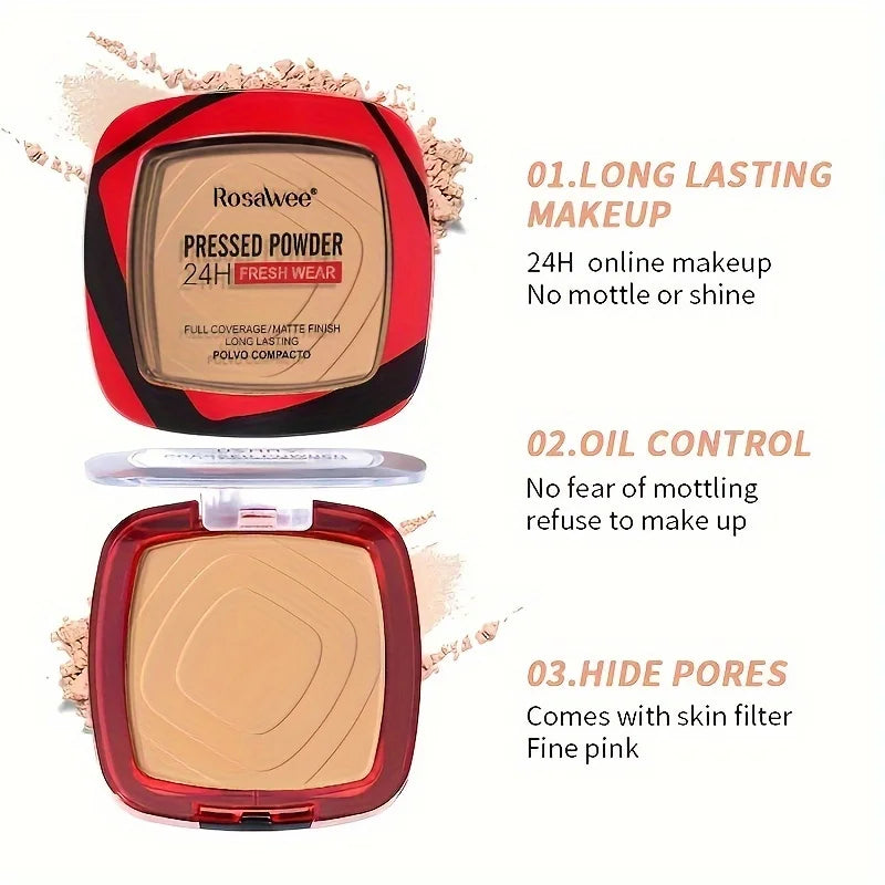 ✨ Matte Full Coverage Pressed Powder Foundation with Puff Applicator