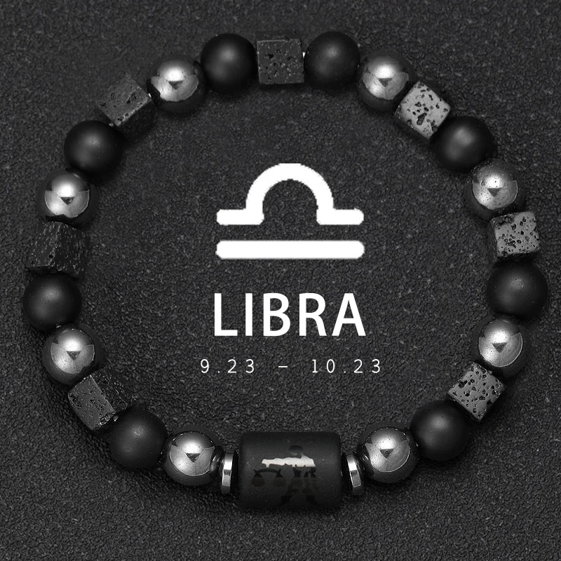 ✨ 12 Zodiac Natural Stone Bracelet – Cancer, Virgo, Leo, Libra – Unisex Couple & Friendship Jewelry Gift