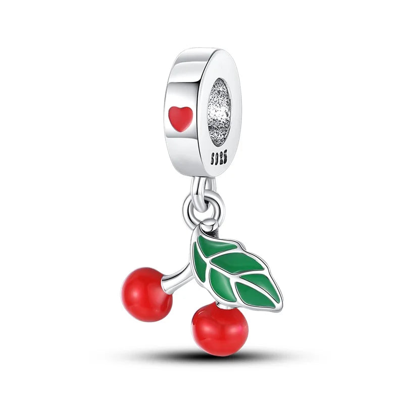 ✨ 925 Silver Strawberry & Cherry Charms – Fruit Series Beads | Pandora-Style Bracelet Compatible
