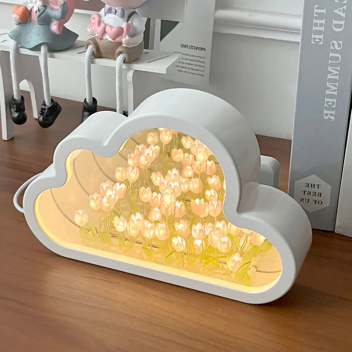 🪞✨ Tulip Cloud Mirror Night Lamp – 4-in-1 DIY Gift for Girls & Women 🎁🌷