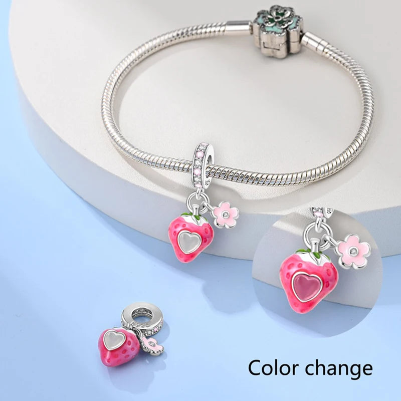 ✨ 925 Silver Strawberry & Cherry Charms – Fruit Series Beads | Pandora-Style Bracelet Compatible