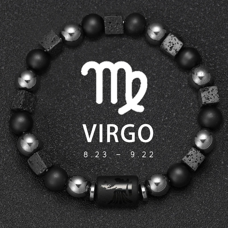 ✨ 12 Zodiac Natural Stone Bracelet – Cancer, Virgo, Leo, Libra – Unisex Couple & Friendship Jewelry Gift