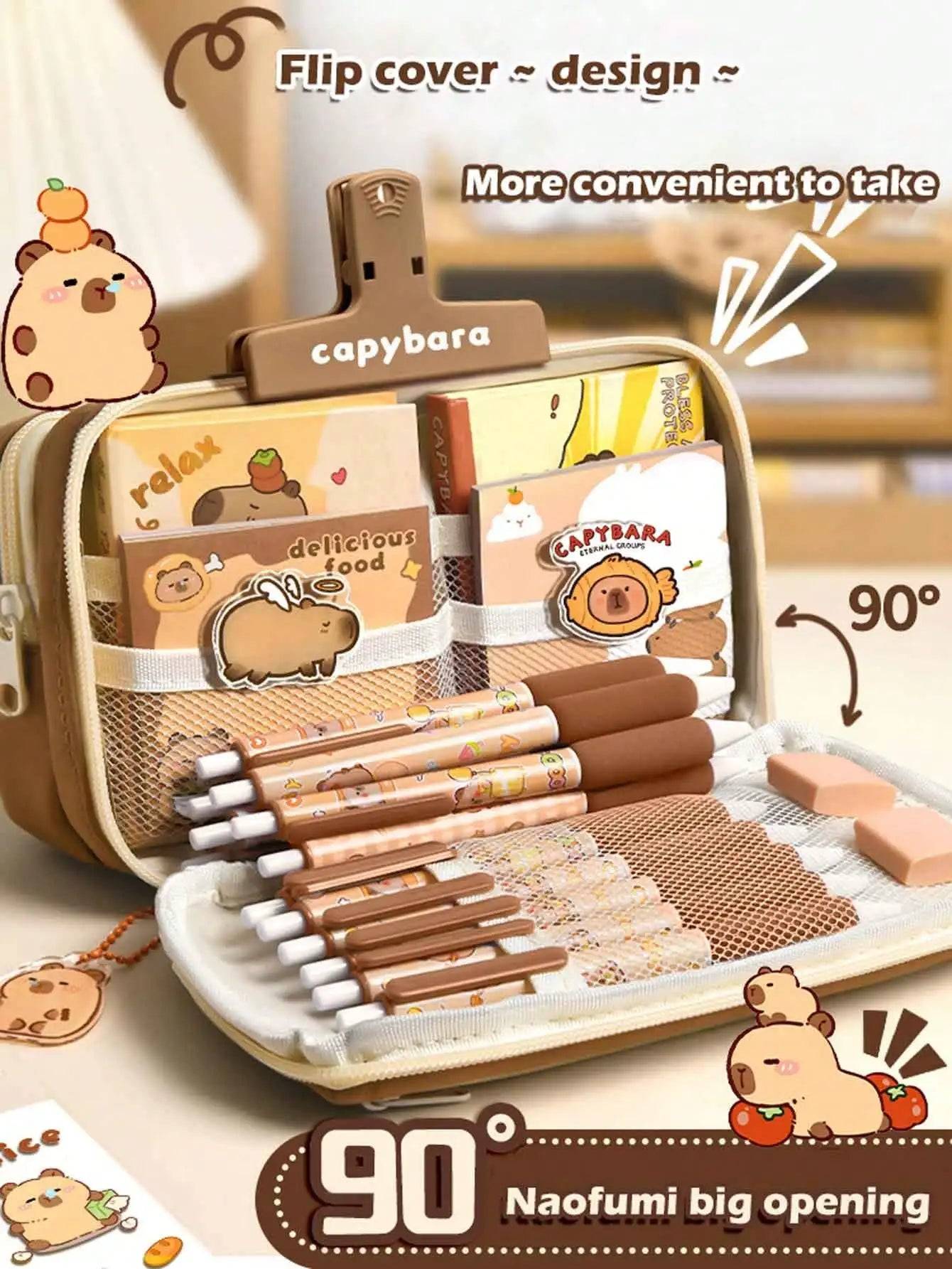 Capybara Pencil Case – 1Pc Large Capacity Flip Cover Stationery Bag for School or Office
