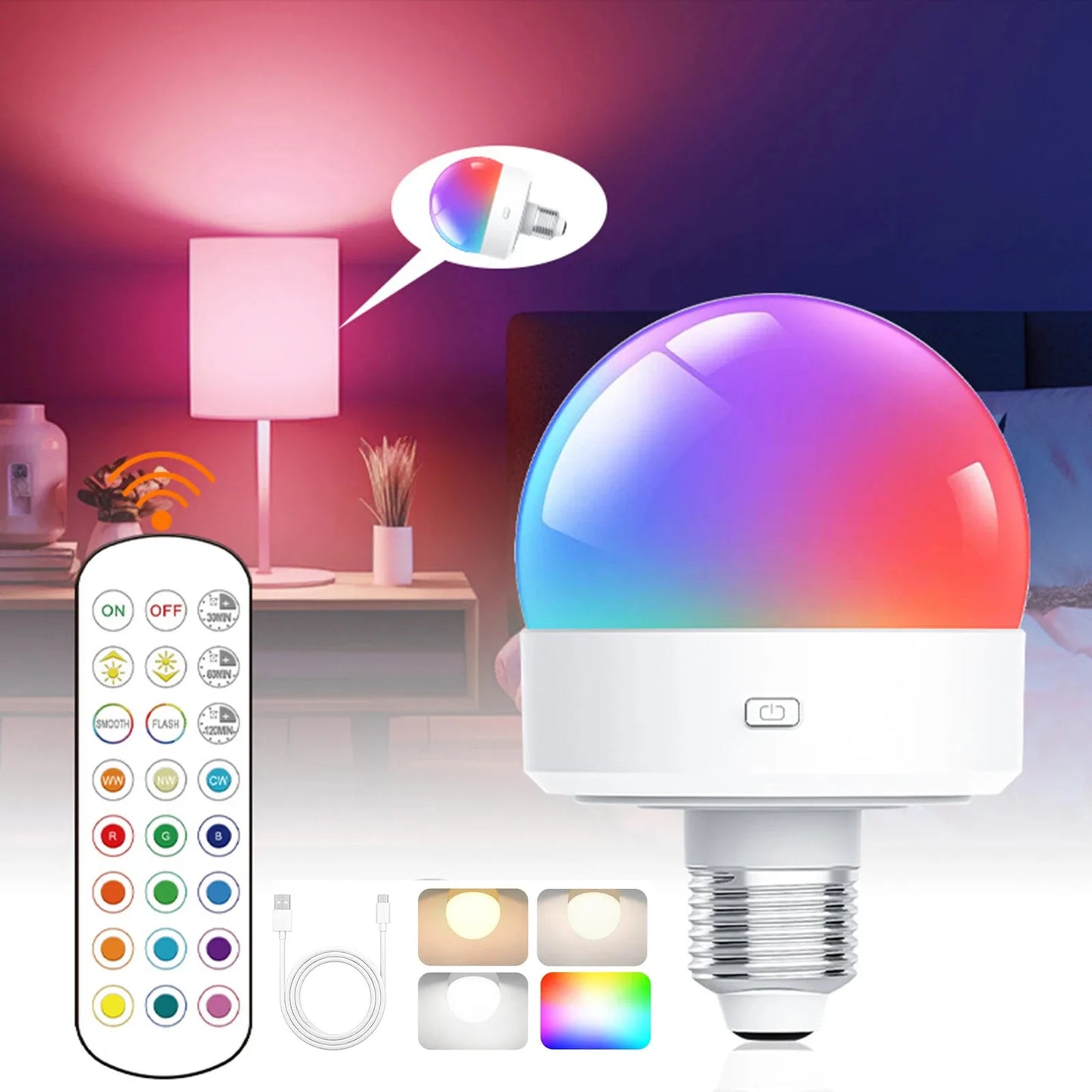 Glow Anywhere™ – Cordless Rechargeable Remote-Controlled LED Bulb