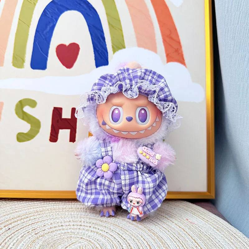 Labubu Summer Pajamas Set – 15/17cm V1 V2 V3 Doll Clothes with Hat