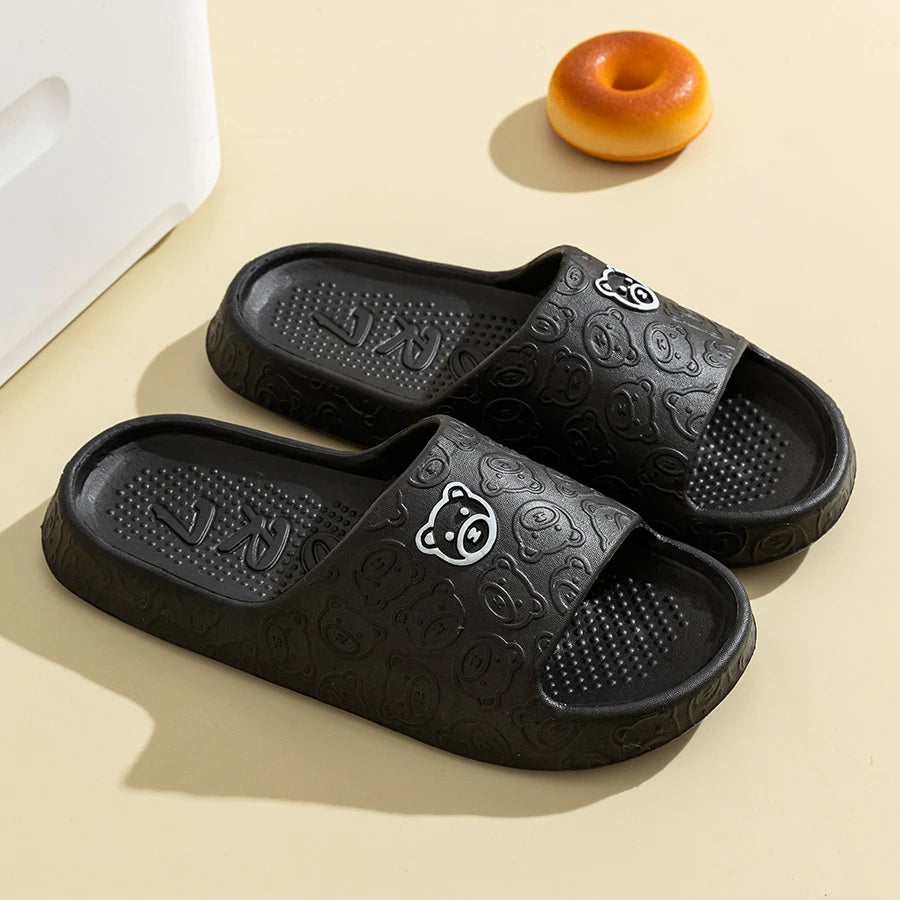Summer Fashion Bear Print Slippers – Unisex Non-Slip Indoor Bathroom Sandals