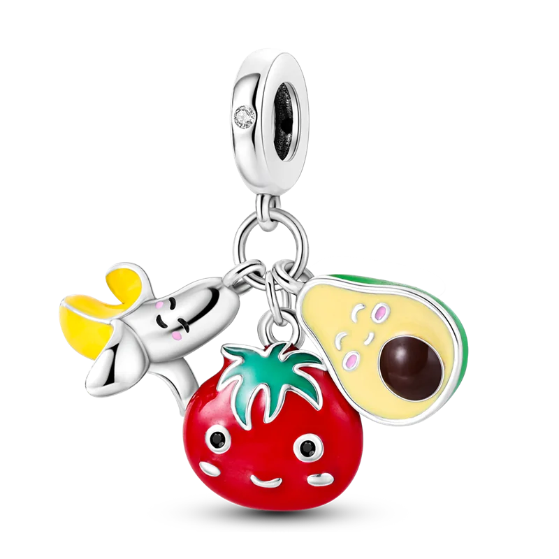 ✨ 925 Silver Halloween Charms – 💀 Skull, 🍎 Apple & 🍒 Cherry | Pandora-Style Bracelet Compatible