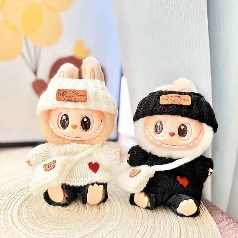 1Set Doll Clothes for 17cm Labubu Cotton Dolls – Sweater, Hat & Scarf Accessories