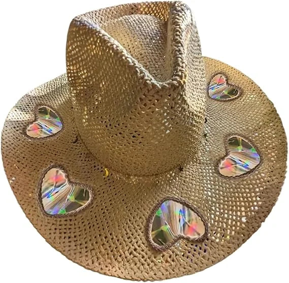Prism Cowgirl Hat – UPF 50+ Sun Protection with Hand-Strung Prism Charms | Festival & Everyday Glam