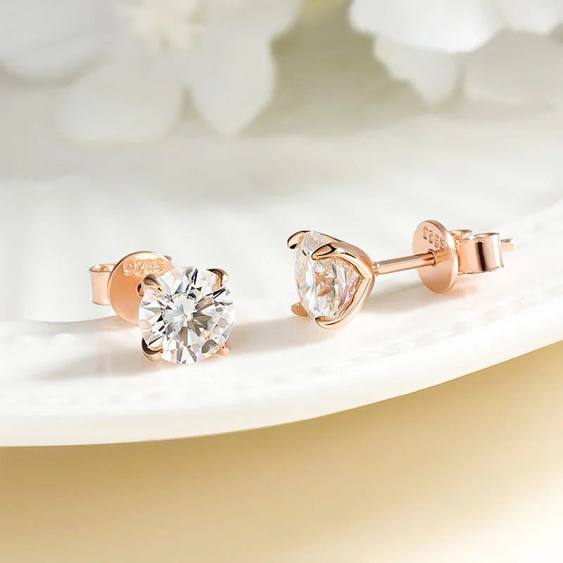 Rose Gold Moissanite Stud Earrings for Women