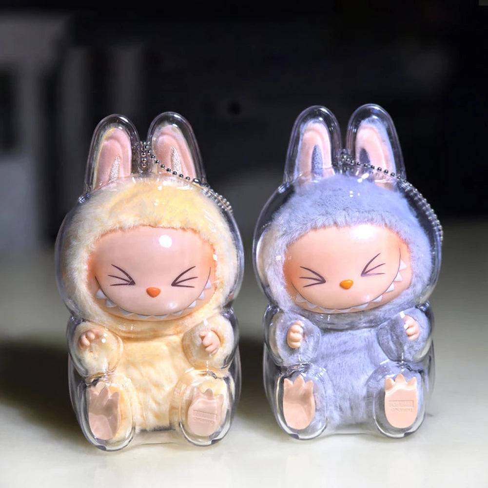 Transparent Protective Cover Dustproof Vinyl Doll Storage Box – Cute Elf Plushie Display Cover for LABUBU Sitting Party Dolls