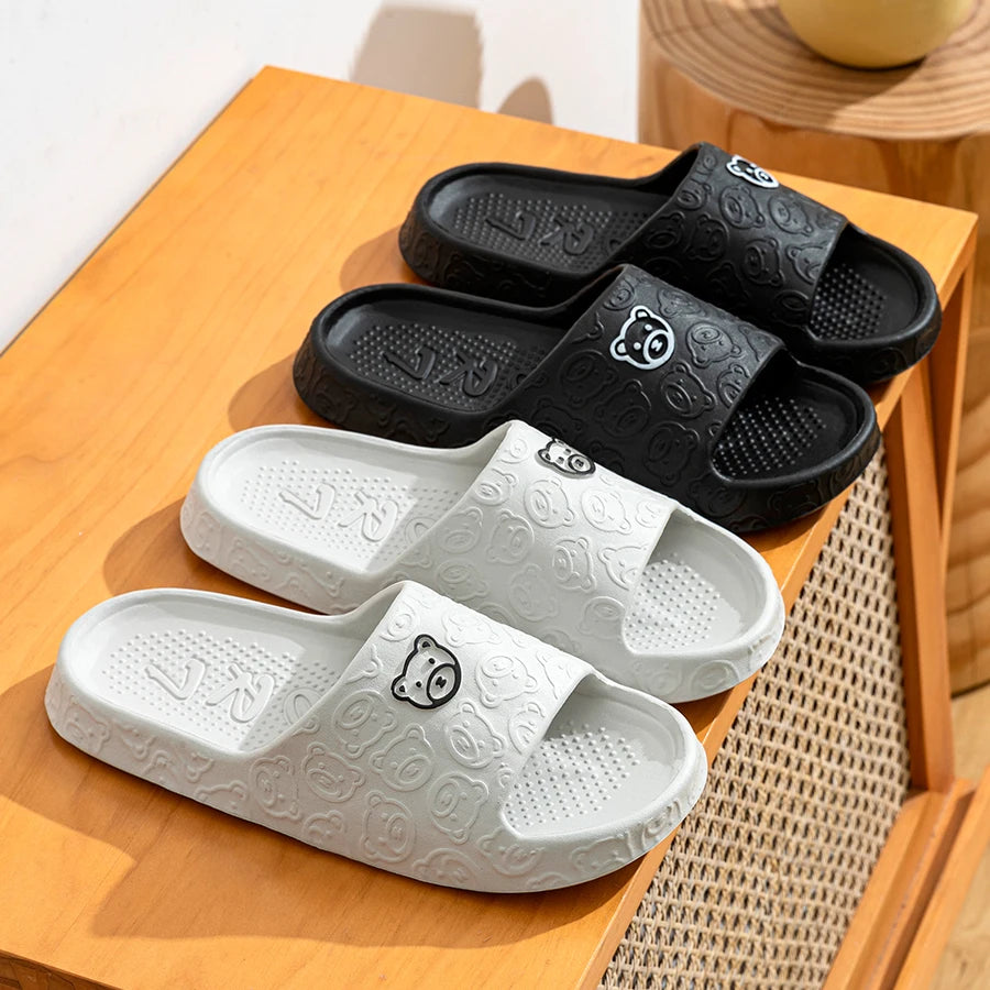 Summer Fashion Bear Print Slippers – Unisex Non-Slip Indoor Bathroom Sandals