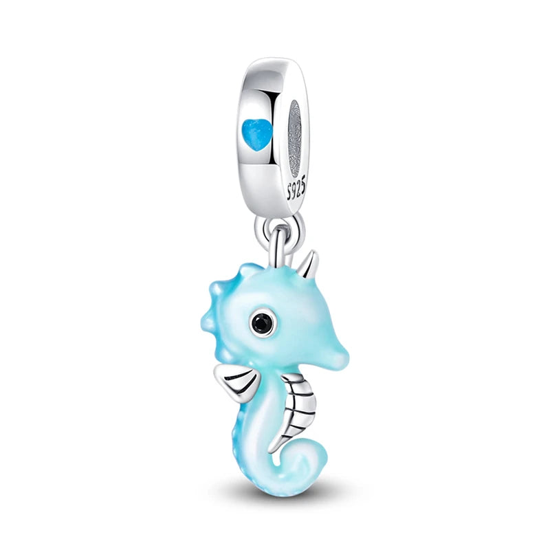 ✨ 925 Silver Ocean Charms – 🐙 Octopus, 🐢 Sea Turtle, 🐬 Dolphin & 💧 Blue Zircon | Pandora-Style Bracelet Compatible