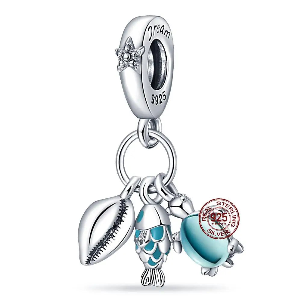 ✨ 925 Silver Ocean Charms – 🐙 Octopus, 🐢 Sea Turtle, 🐬 Dolphin & 💧 Blue Zircon | Pandora-Style Bracelet Compatible