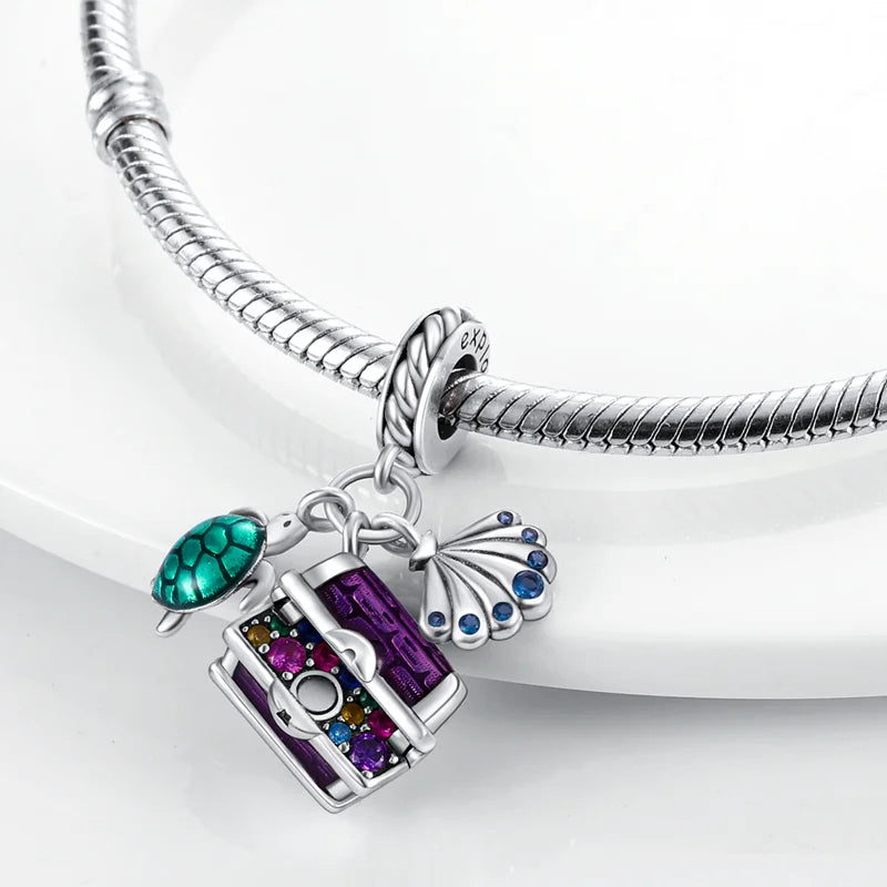 ✨ 925 Silver Ocean Charms – 🐙 Octopus, 🐢 Sea Turtle, 🐬 Dolphin & 💧 Blue Zircon | Pandora-Style Bracelet Compatible