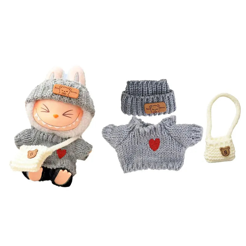 1Set Doll Clothes for 17cm Labubu Cotton Dolls – Sweater, Hat & Scarf Accessories