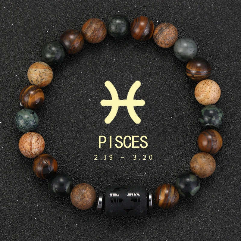 ✨ 12 Zodiac Natural Stone Bracelet – Cancer, Virgo, Leo, Libra – Unisex Couple & Friendship Jewelry Gift